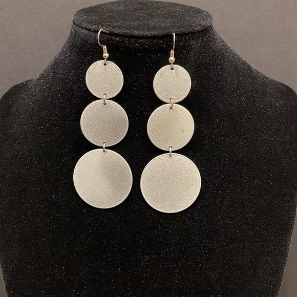 Silver Disc Layered Drop Earrings - Picture 2 of 4